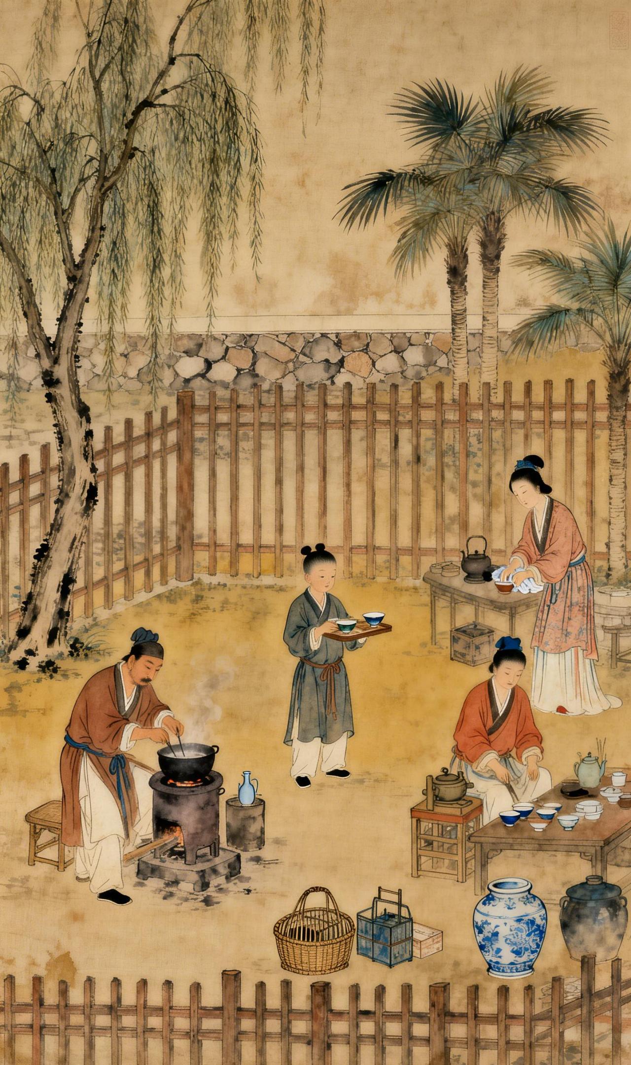林间一盏，胜却人间无数
流觞曲水之畔，古松奇石为伴。竹炉汤沸火初红，素瓷传静夜，