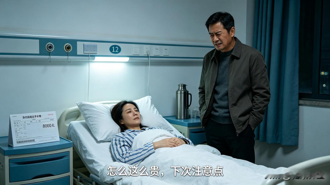老公月入五万，我生病住院他嫌医药费贵

急性阑尾炎手术，花了八千。他皱着眉说“怎