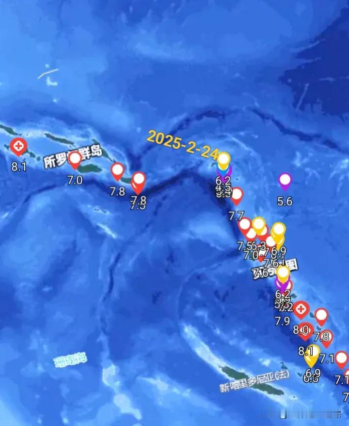 24日6级地震快讯，在南太平洋所罗门东部的圣克鲁斯群岛附近海域发生6.2级地震，