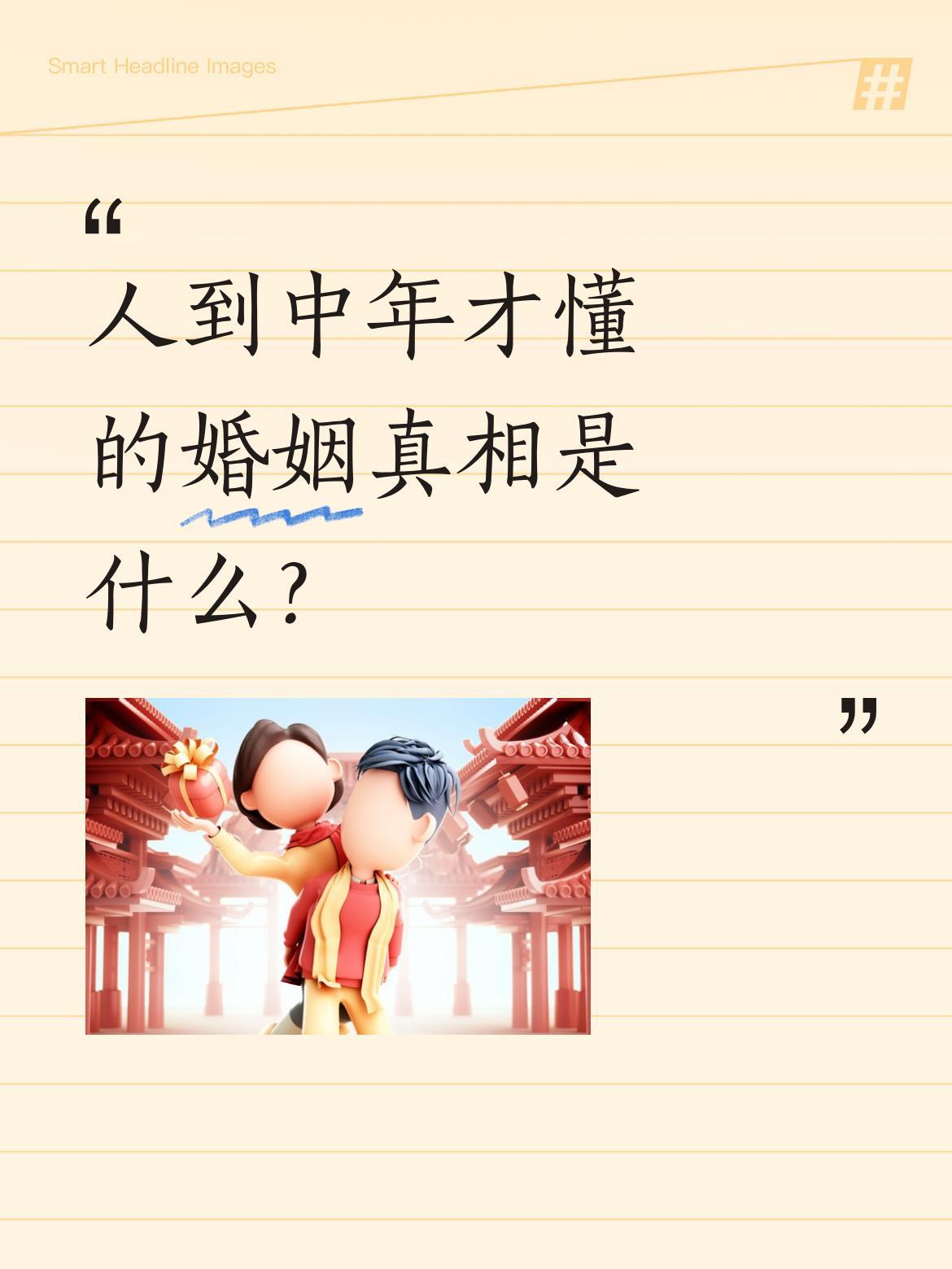 人到中年才懂的婚姻真相是什么？
婚姻不是考试，没有标准答案，不用和别人比较。结婚