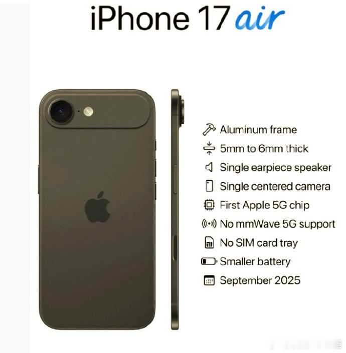 苹果iPhone17Air首发或暂无国行有报道称，苹果 iPhone 17 Ai