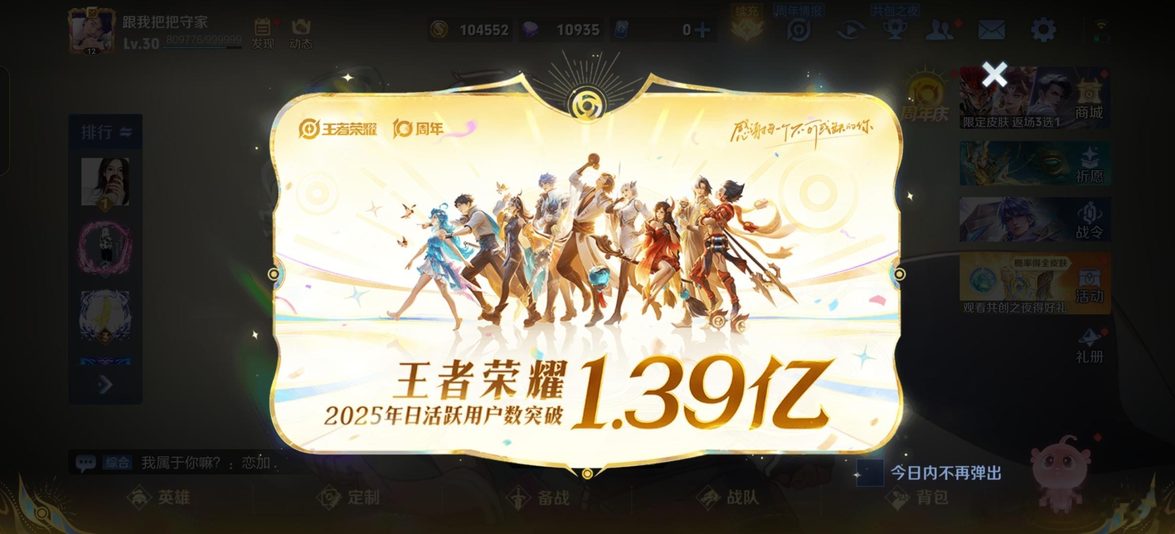 王者荣耀共创之夜好家伙，2025年王者荣耀日活跃用户数突破1.39亿，称得上真正