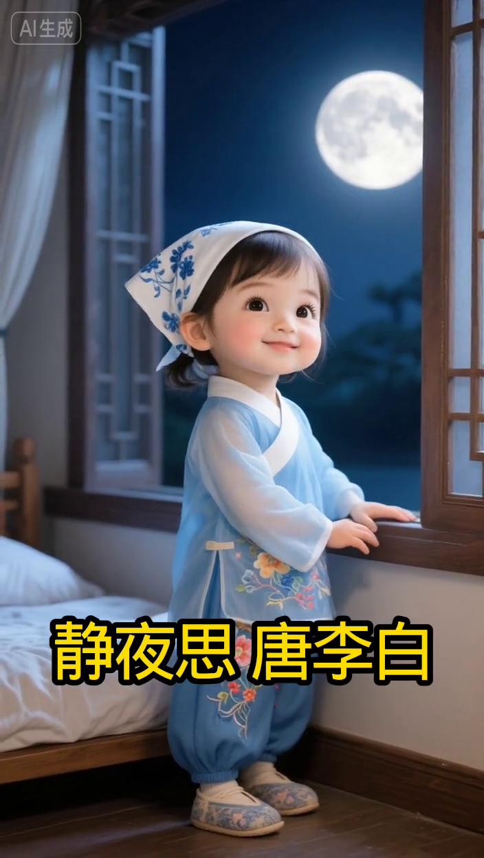《静夜思》
唐，李白。
床前明月光，疑是地上霜。
举头望明月，低头思故乡。