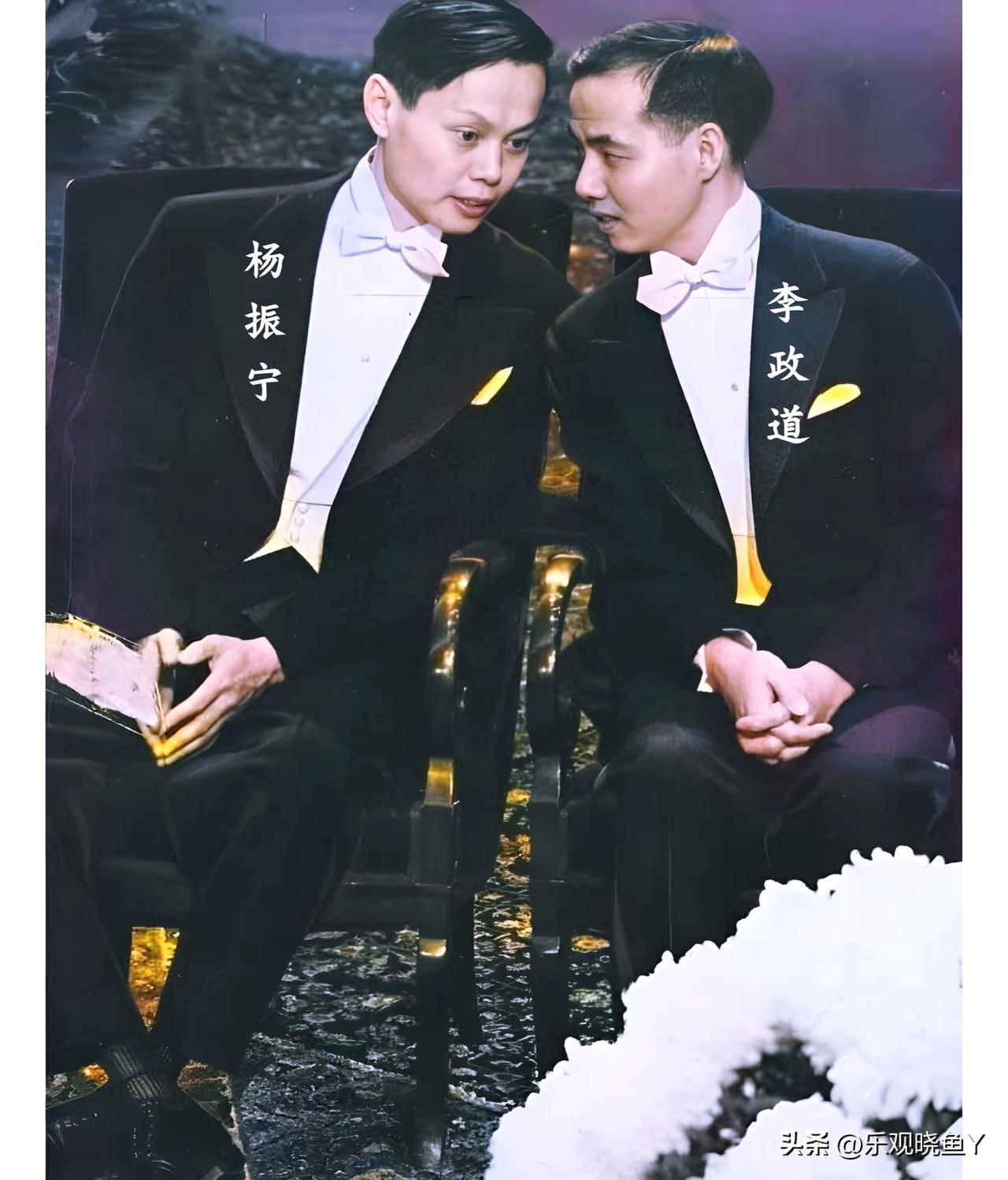 一九五七年，在瑞典斯德哥尔摩诺贝尔奖颁奖典礼现场的杨振宁和李政道。当时杨振宁三十