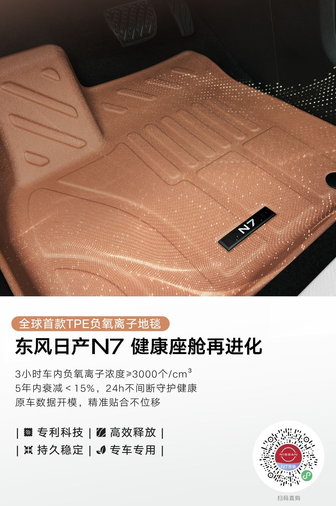 《告别车内异味！东风日产N7负氧离子地毯，24小时守护呼吸健康》“一开车门就闻到