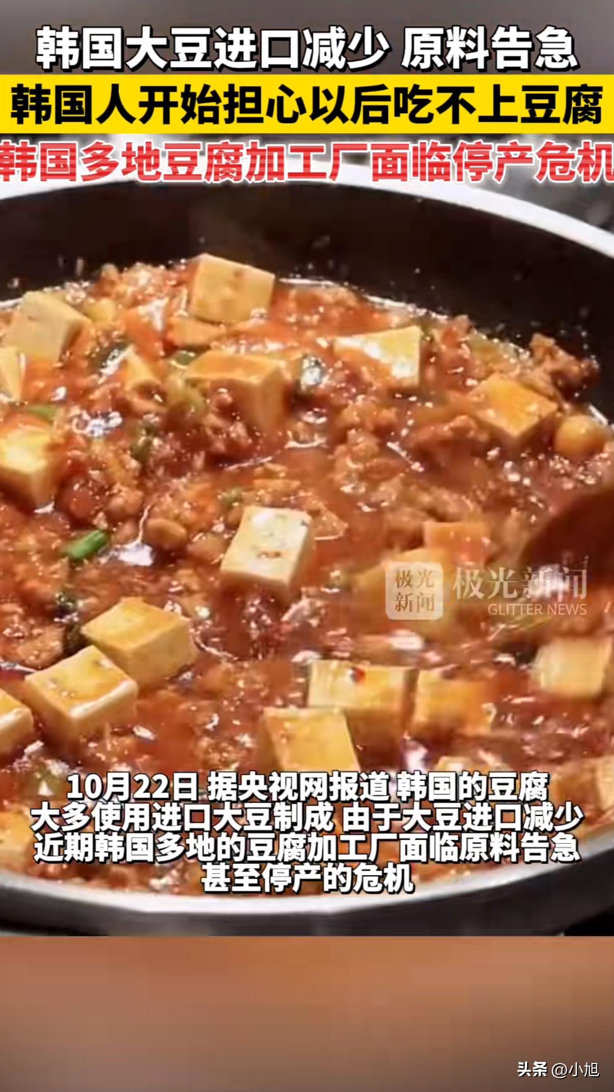 韩国人现在连豆腐都吃不起了！这不是开玩笑，进口大豆断供，他们的豆腐厂快撑不住了。