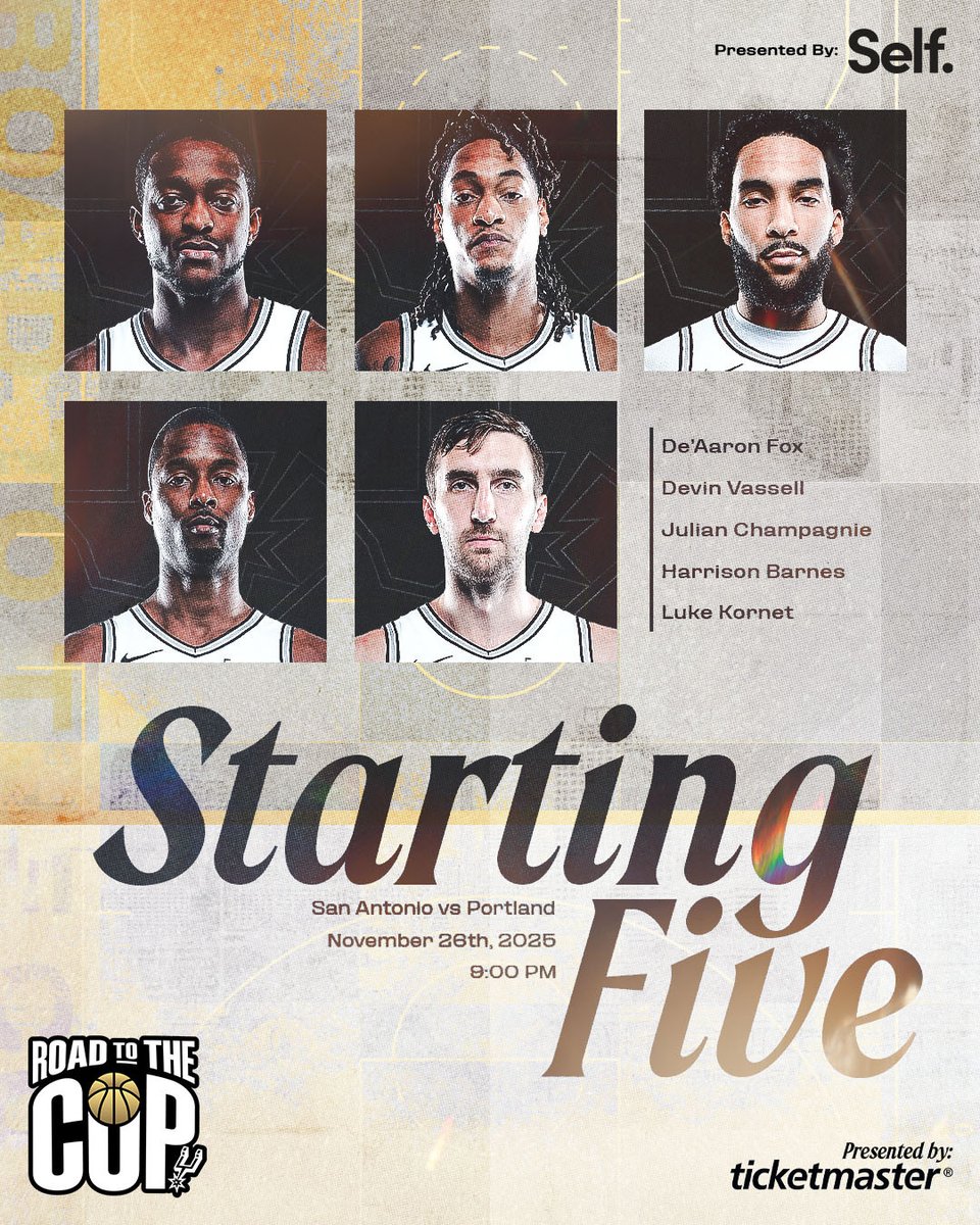 马刺：票务大师赞助今晚首发五人阵容