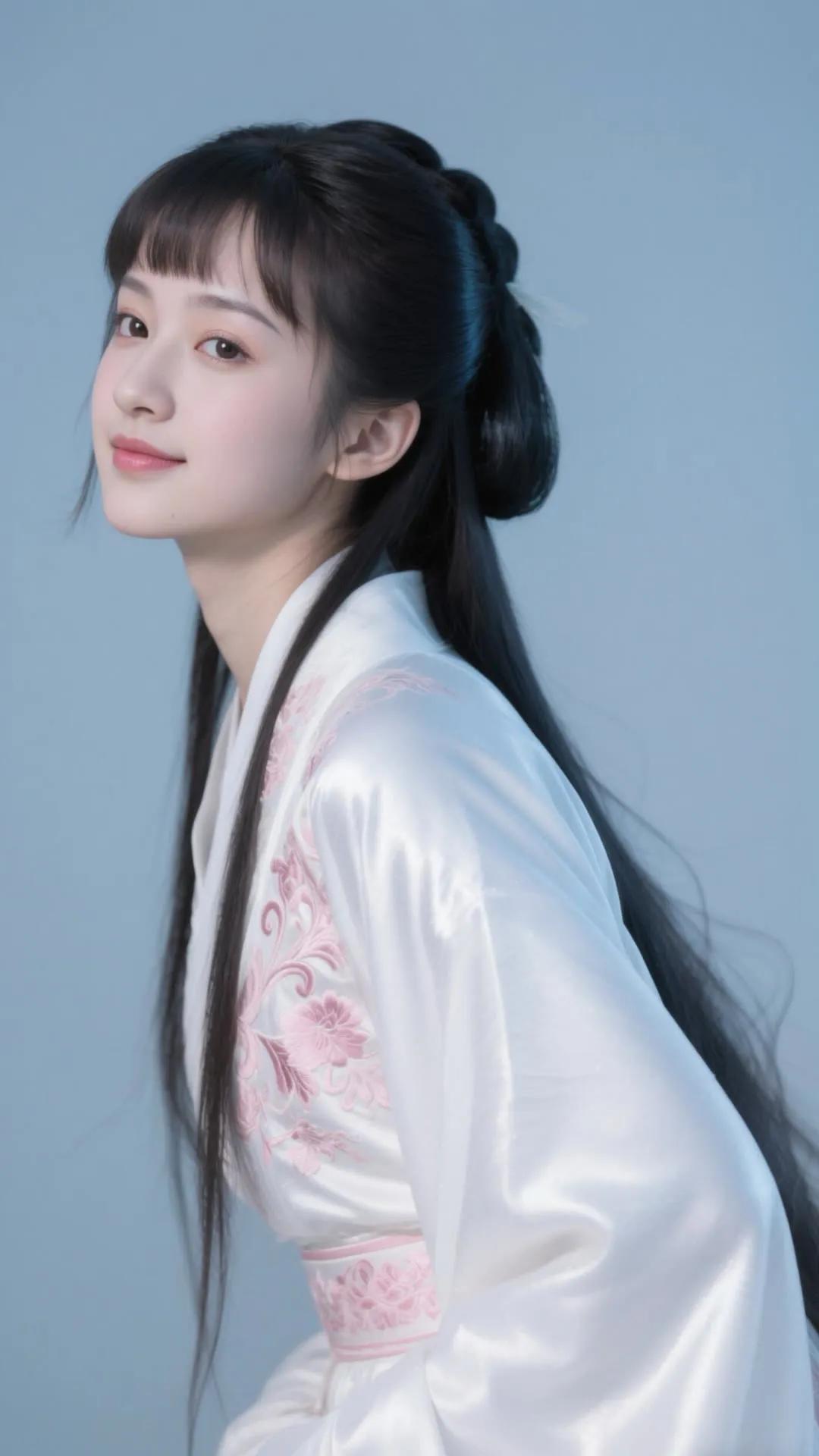 温柔古典风，白衣少女，粉色刺绣，优雅动人