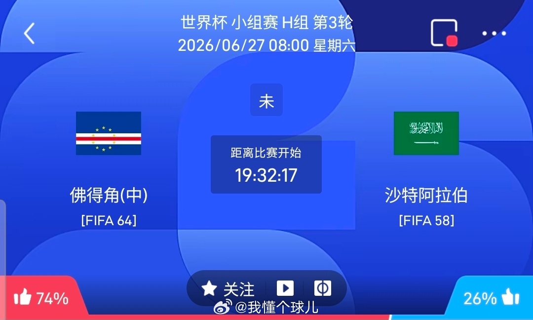 【足球】周五063世界杯方向：佛得角vs沙特阿拉伯世界杯：佛得角VS沙特阿拉伯时