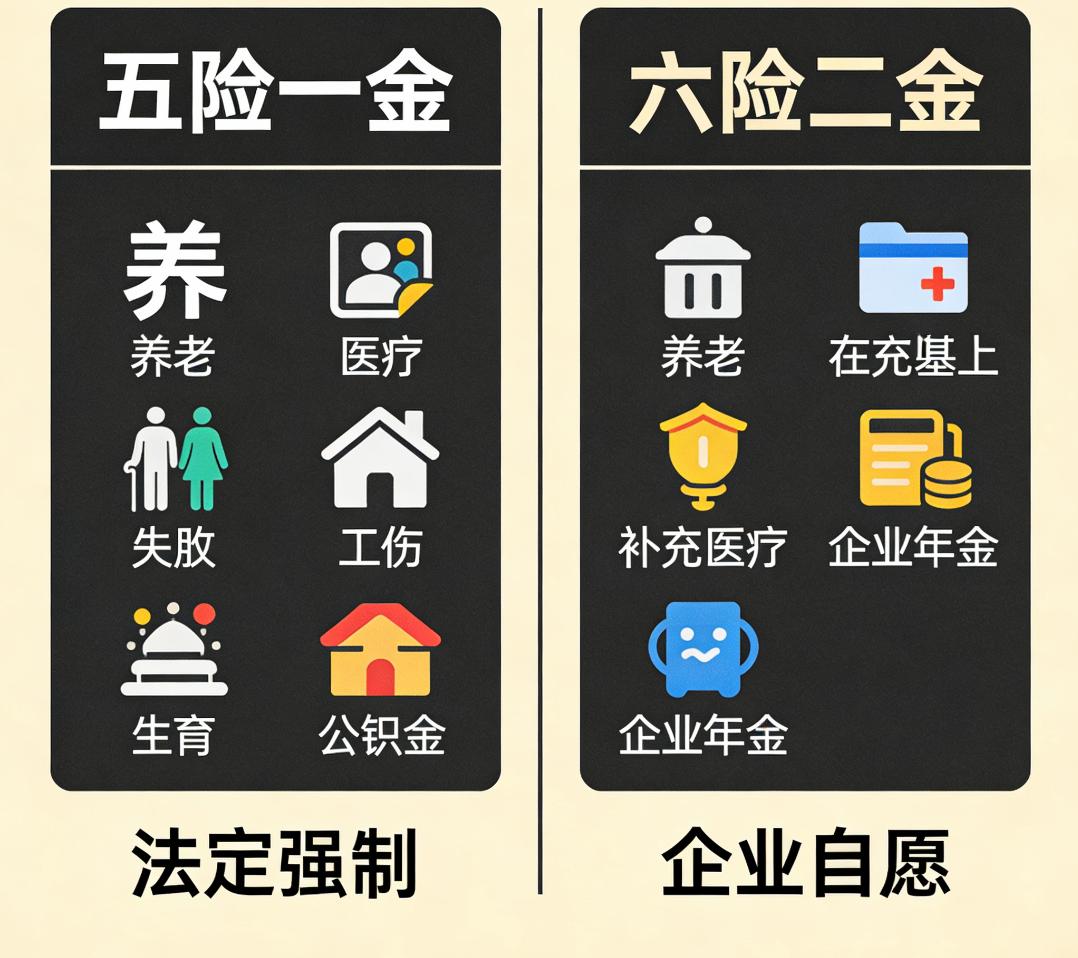 五险一金vs六险二金 别再傻傻分不清！
 
找工作谈福利，这俩的核心区别就一个：