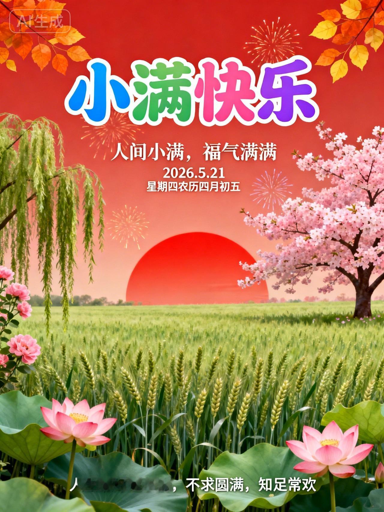 七律·小满顺安
 🍒🍒
时序轮回至小满，
韶华浅醉静流年。
不求事事皆如意，