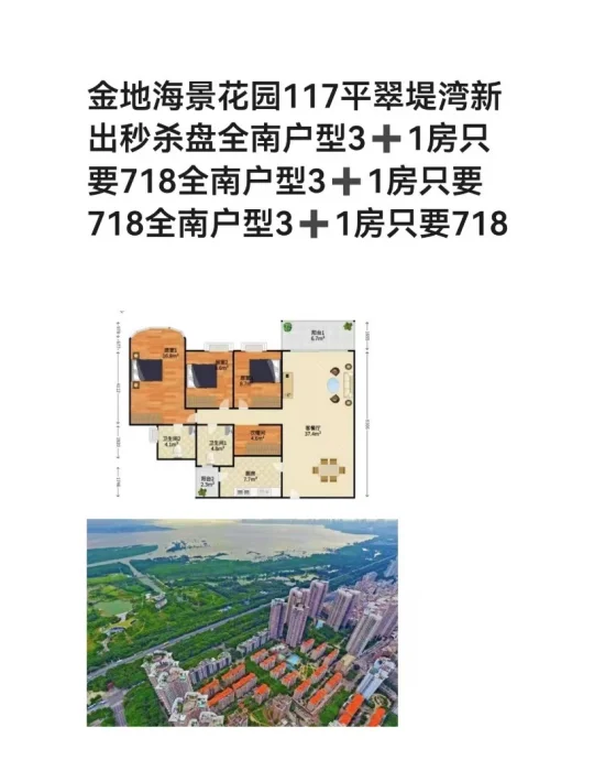 金地海景花园117平翠堤湾新出秒杀盘全南户