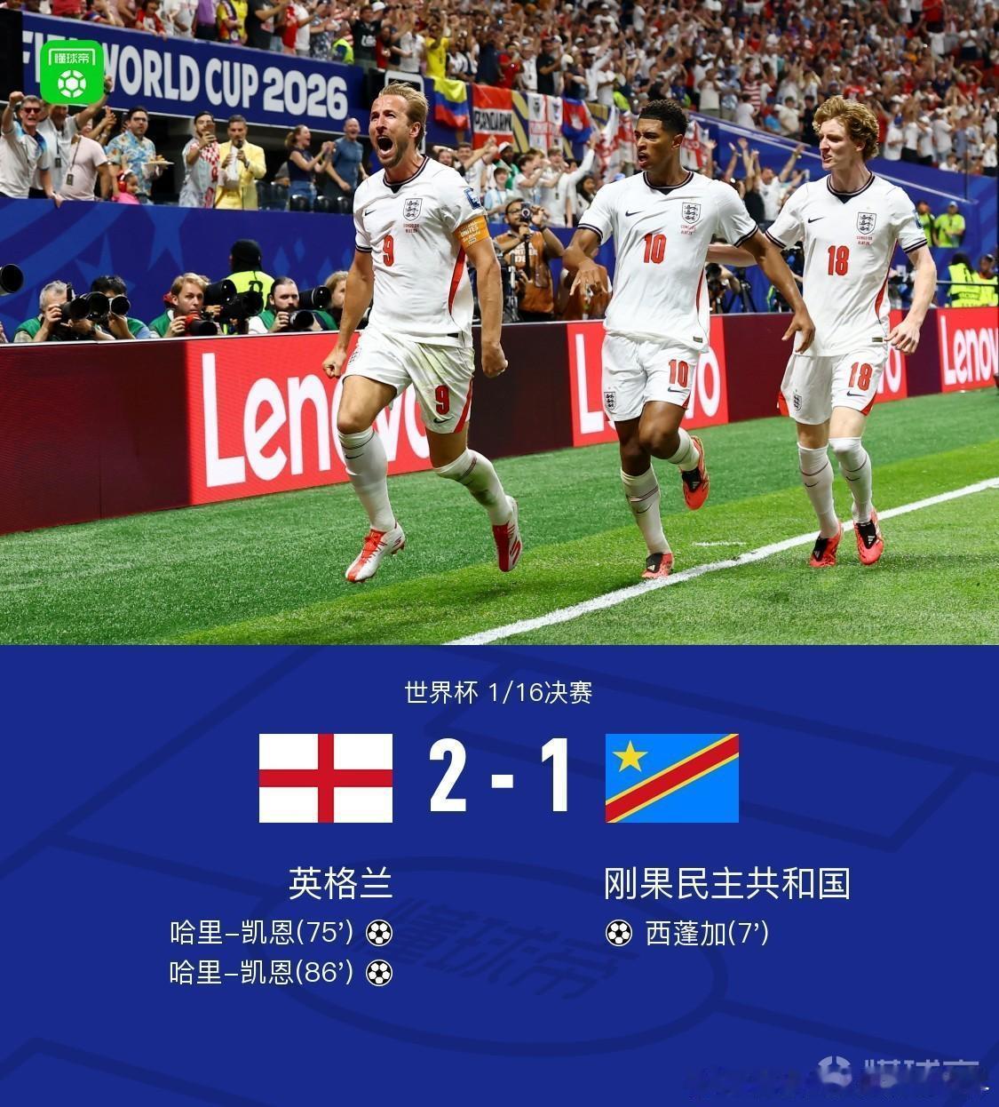 英格兰2比1民主刚果英格兰2-1民主刚果晋级16强，凯恩双响力挽狂澜，戈登两助攻