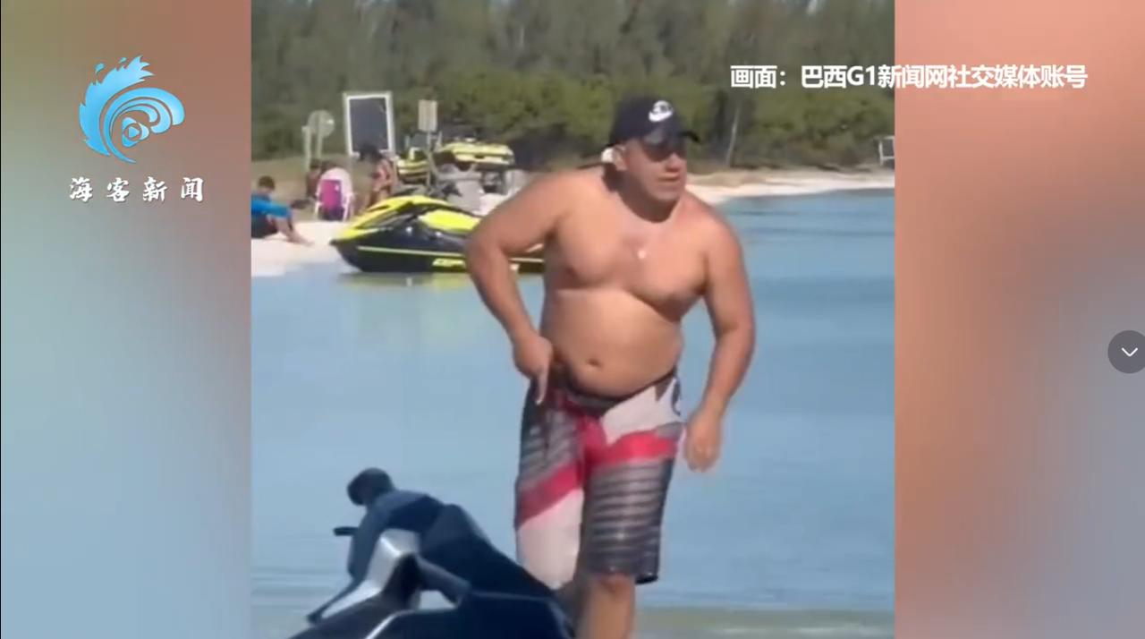 “太惊险了！”巴西里约海滩，一名游泳的男子和一名冲浪男子发生争执，游泳男子恼羞成
