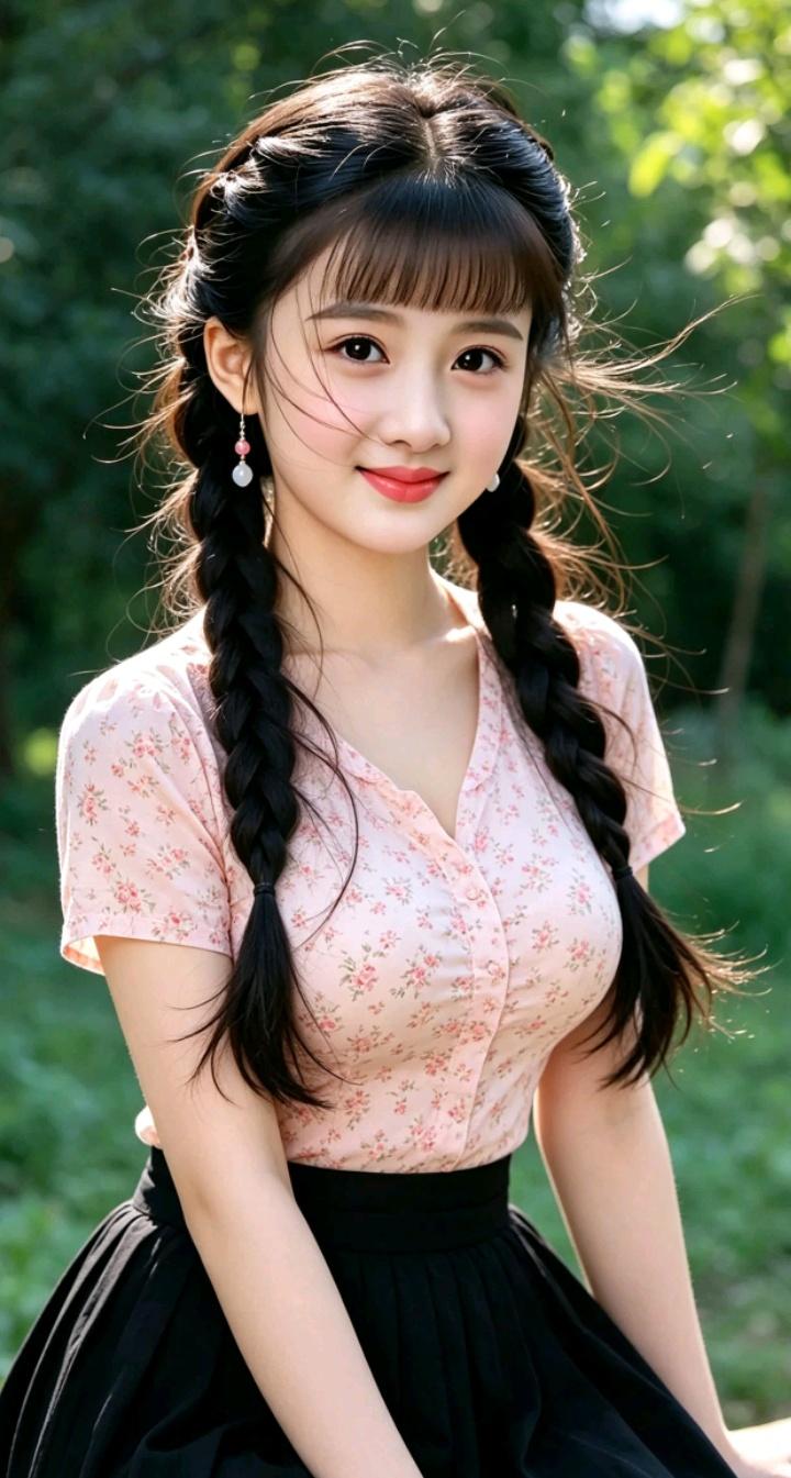 甜美少女风，粉色花衬衫搭配黑色百褶裙，清新自然！棕色衬衫裙 粉色衬衫搭配法 紫色