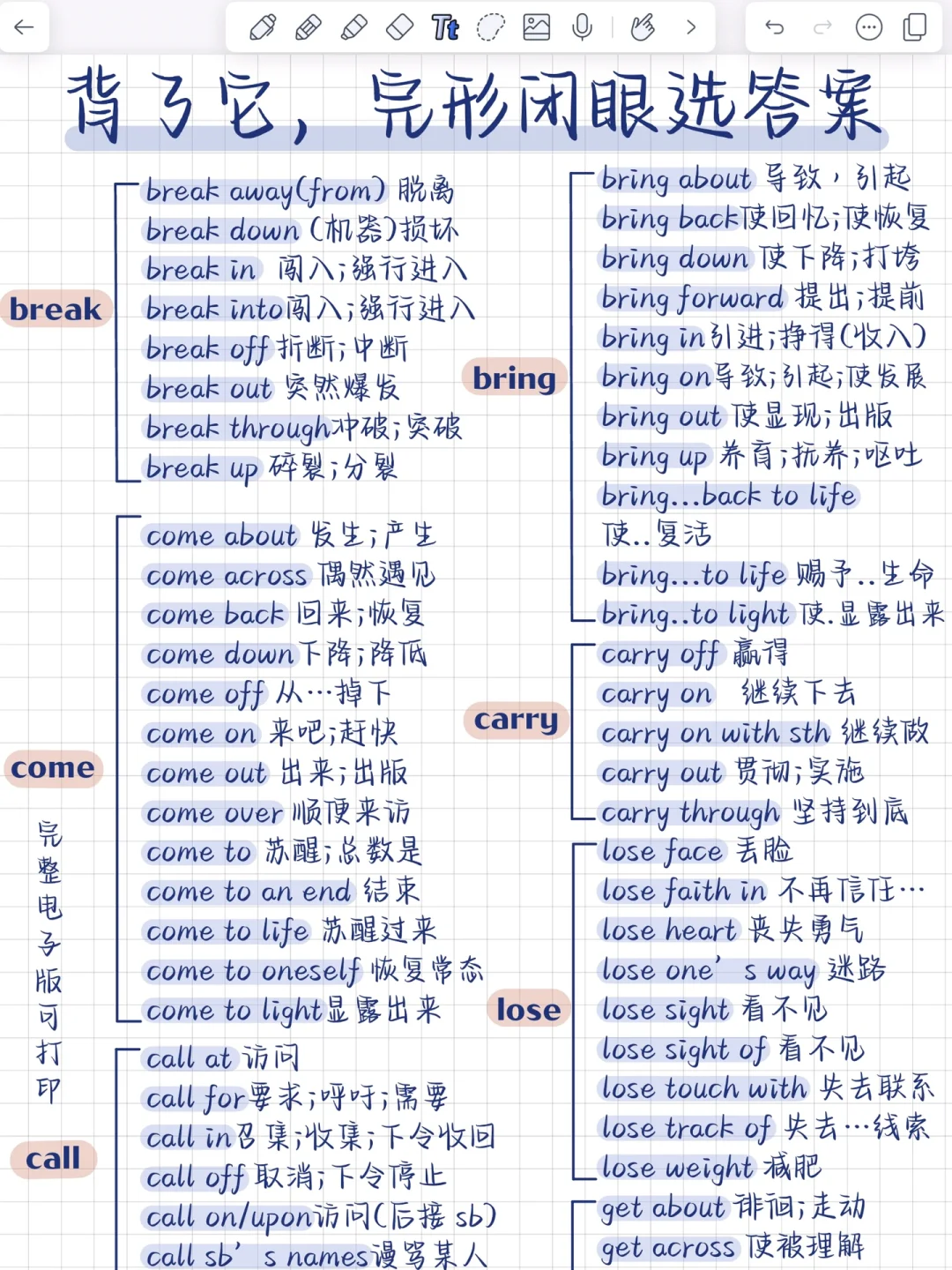 悟了！376组完形高频短语，吃透它，完形闭眼选答案！英语稳了！