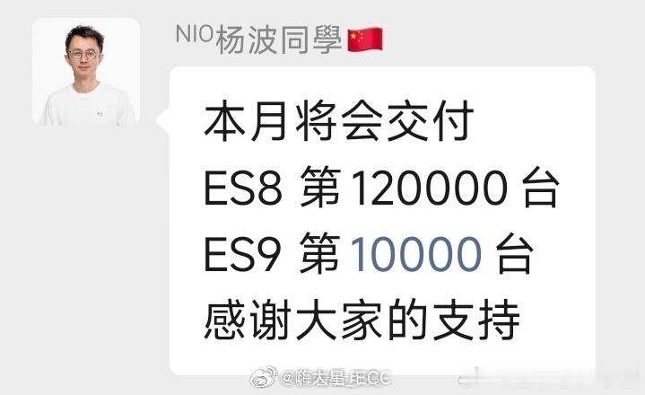 蔚来6月即将迎来：ES8 第 120,000 台交付 （上市9个月左右）ES9 