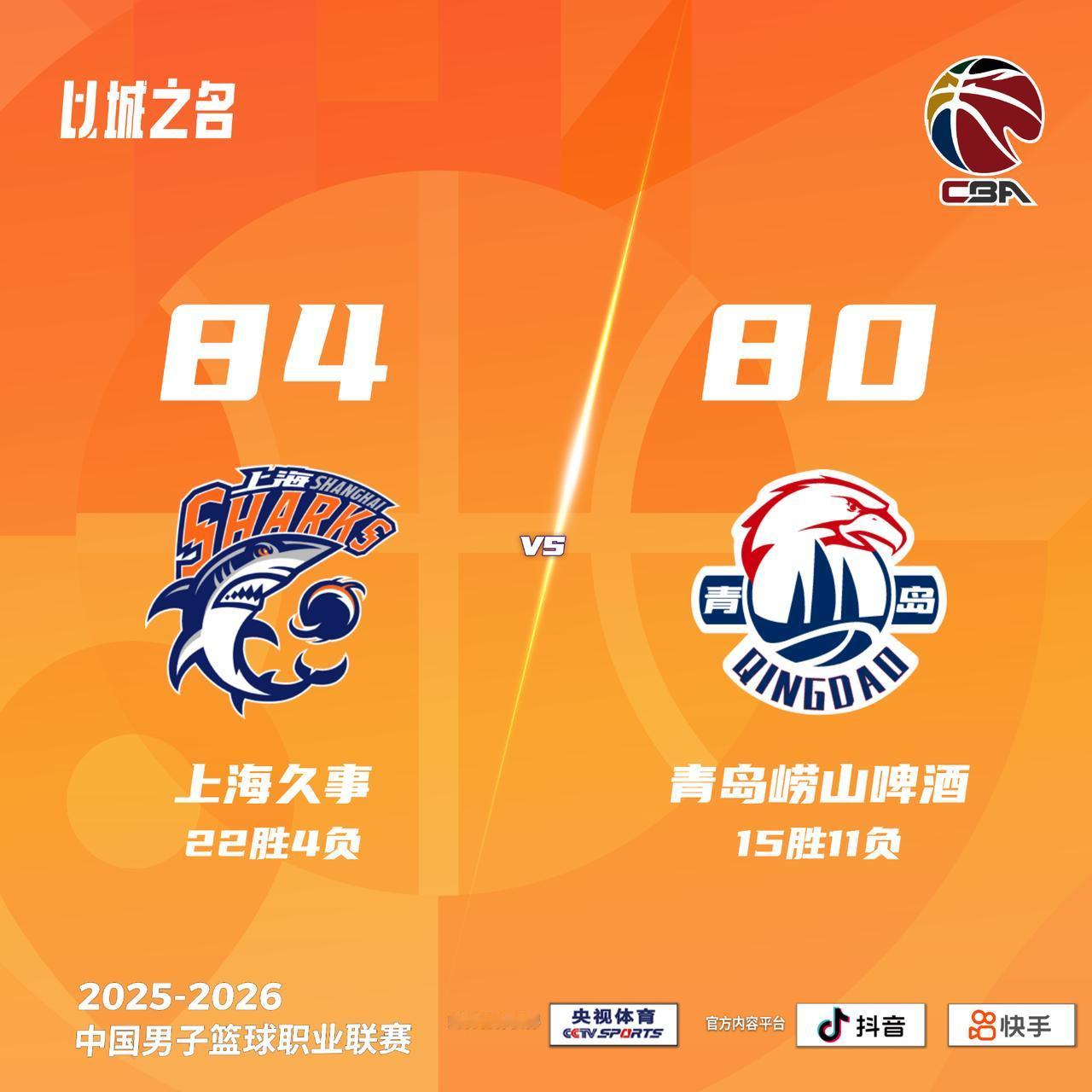 上海久事 84-80 青岛崂山啤酒上海男篮vs青岛男篮
上海久事：洛夫顿18分7