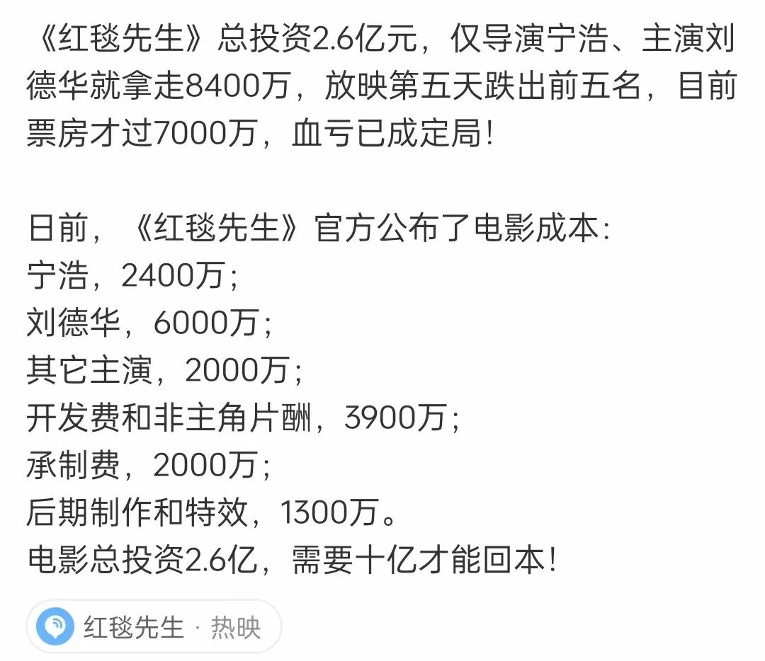红毯先生票房暴亏说明了以下几点：
1.刘德华票房号召力十分有限。
2.目前电影市