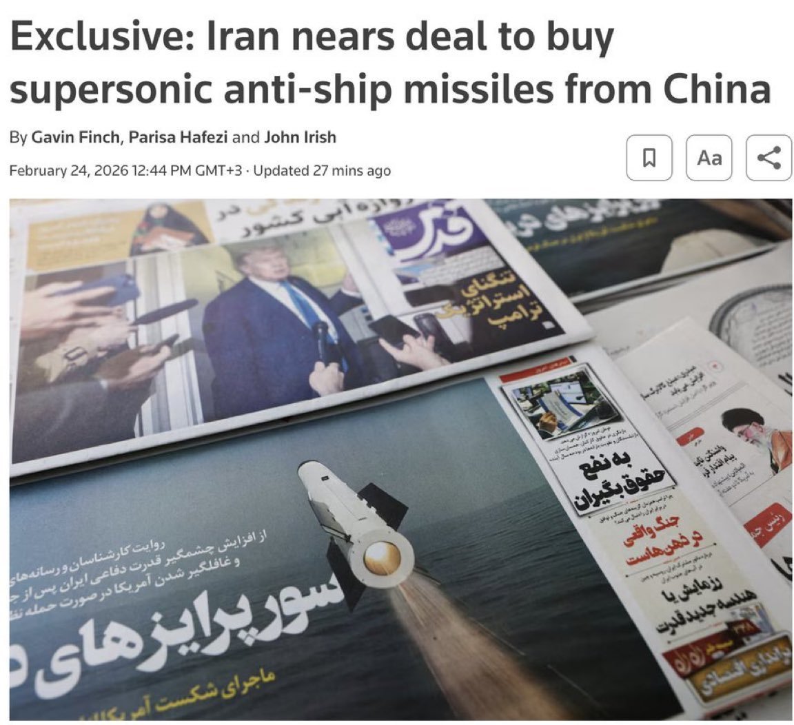 路透社：伊朗即将从东大购买鹰击-12反舰导弹！根据英国媒体“路透社”的报道称，伊