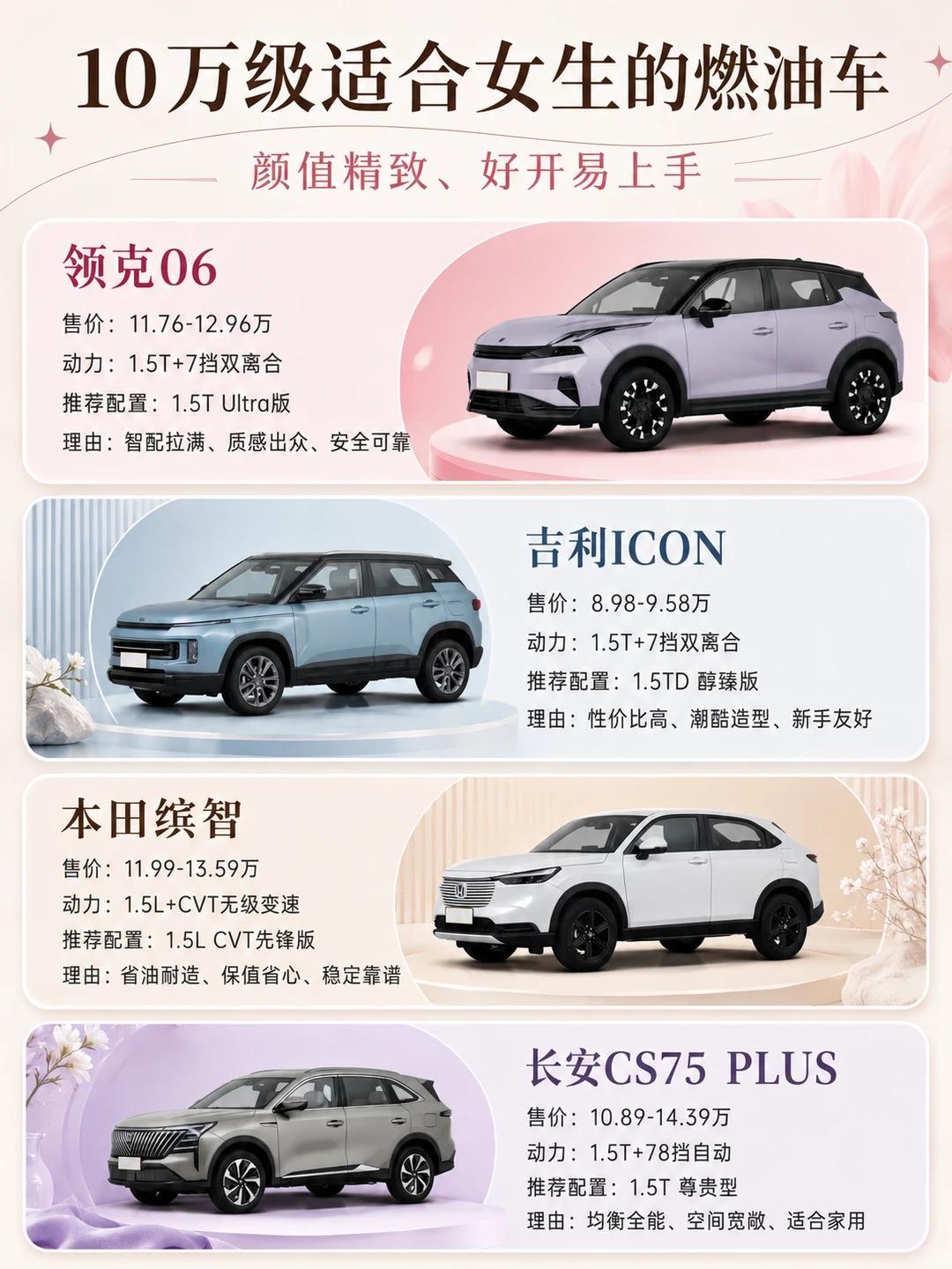 10 万级女生燃油 SUV 纠结！四款怎么选👀
最近好多姐妹问这几台，唠唠我的
