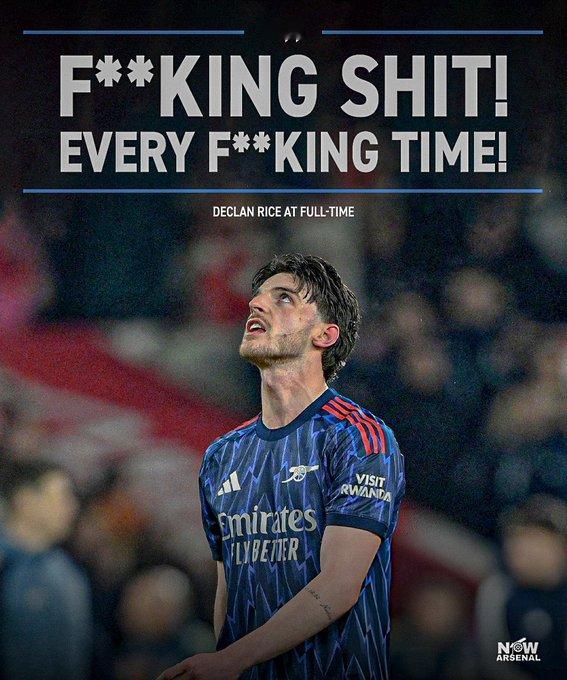 赖斯赛后爆粗诺丁汉森林0比0阿森纳 阿森纳0-0战平诺丁汉森林赛后，赖斯吐槽球队