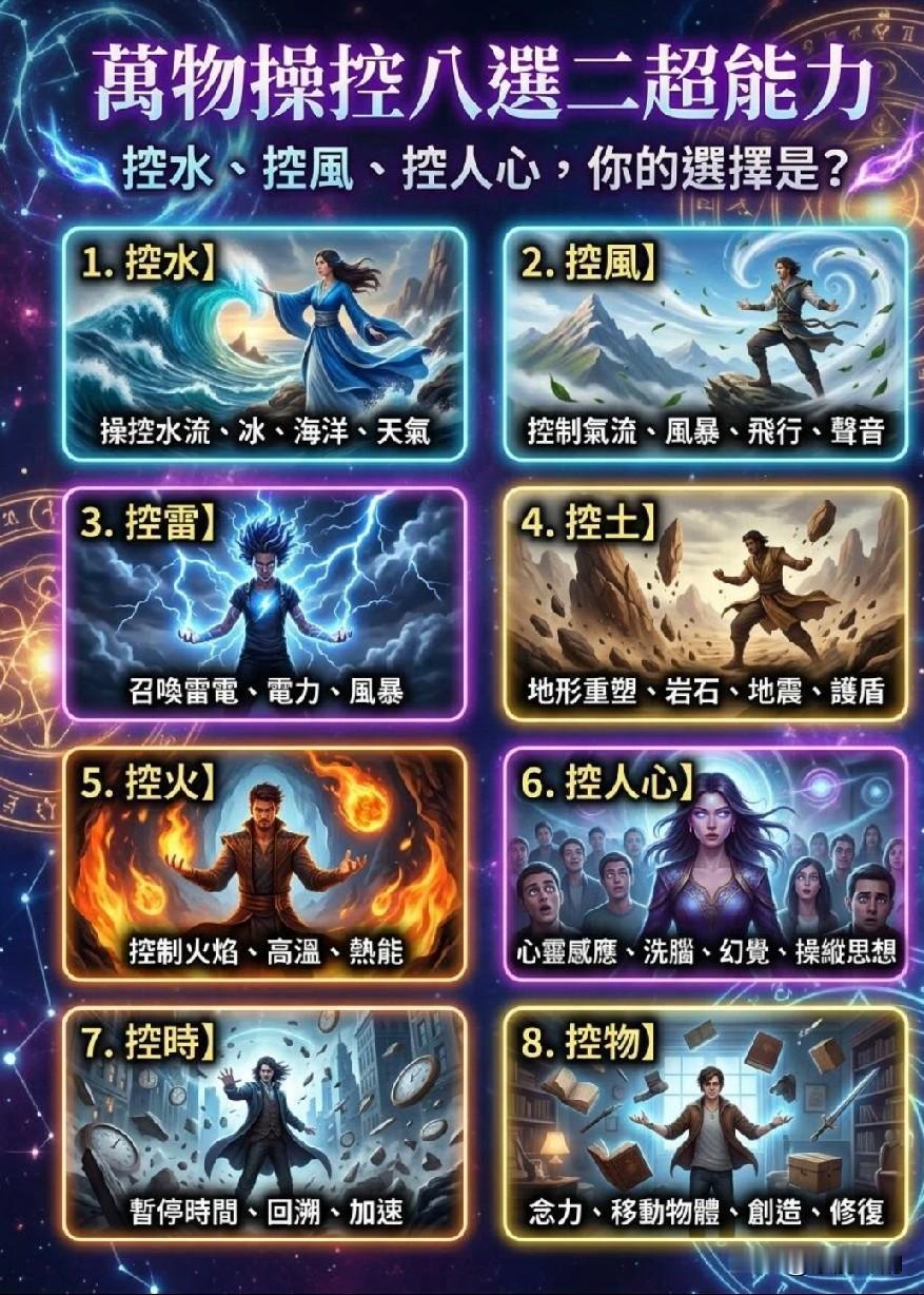 万物操控。8选2，是你会怎么选择？