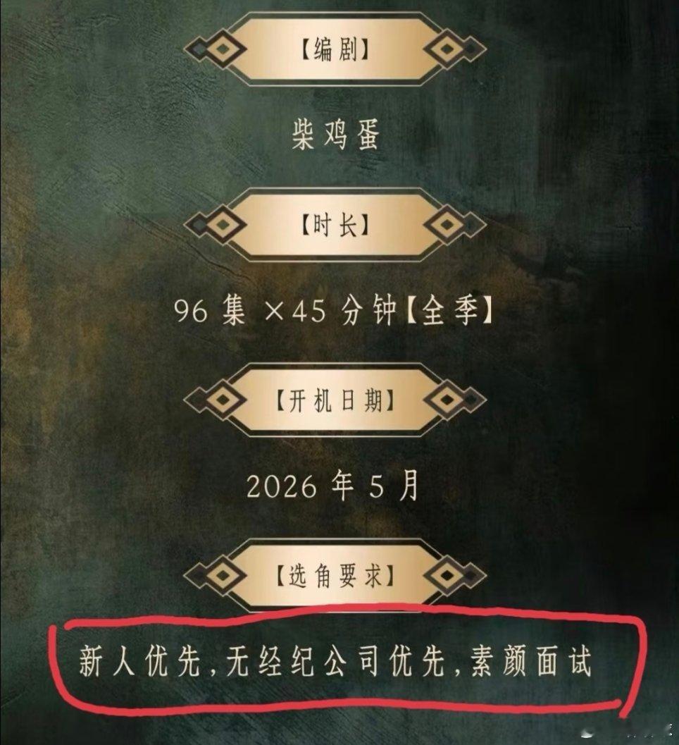 柴鸡蛋新剧选角要求，素颜这一趴估计已经有一半的人自动放弃了吧