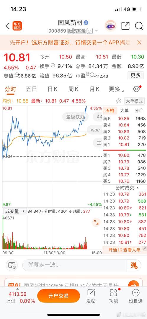 兄弟们，咱们说的国风新材，开始发力了吧？稳步往上走，看着就踏实。说实话，看到你们