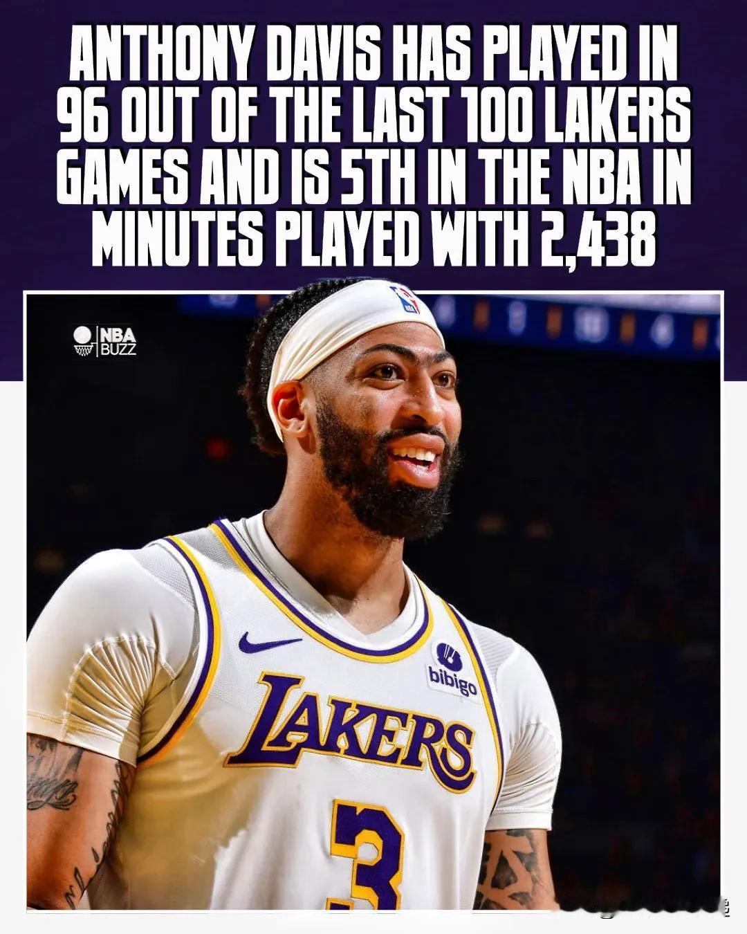 安东尼·戴维斯在洛杉矶湖人队过去 100 场比赛中的表现令人难以置信，可以追溯到