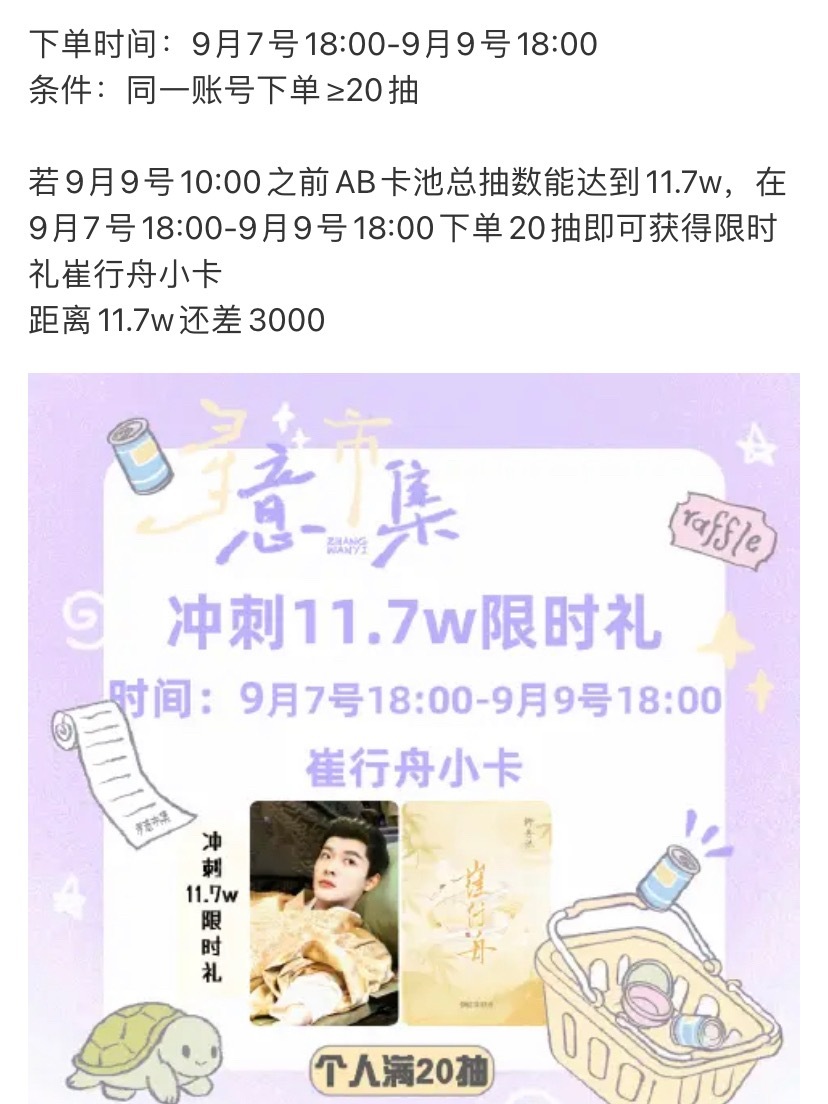 大家这个别忘了，20抽拿下崔行舟！家晚安心在剧组拍戏，我们还要接着努力给坚决攒小
