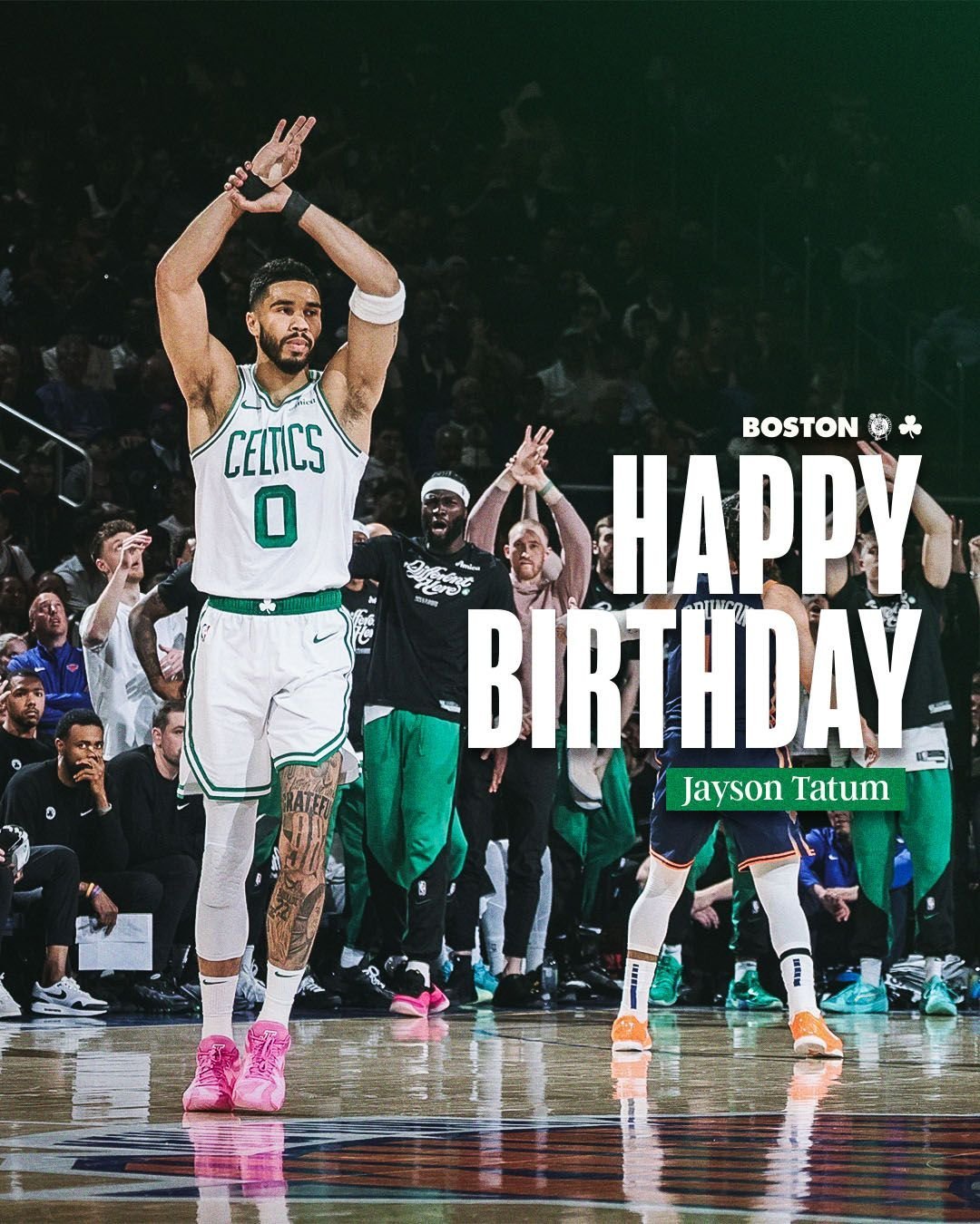 球队官方晒照，祝塔图姆28岁生日快乐！过去这一岁的所有不快与不顺，都快点过去，希