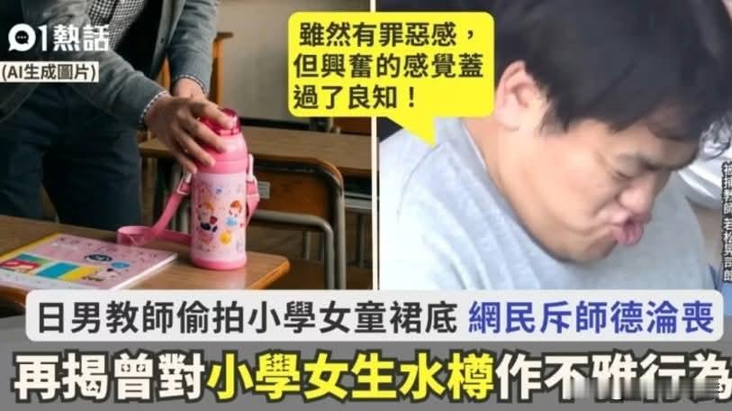 日本东京都一名变态的小学男教师上个月才因涉嫌偷拍女学生裙底被捕，警方近日在他手机