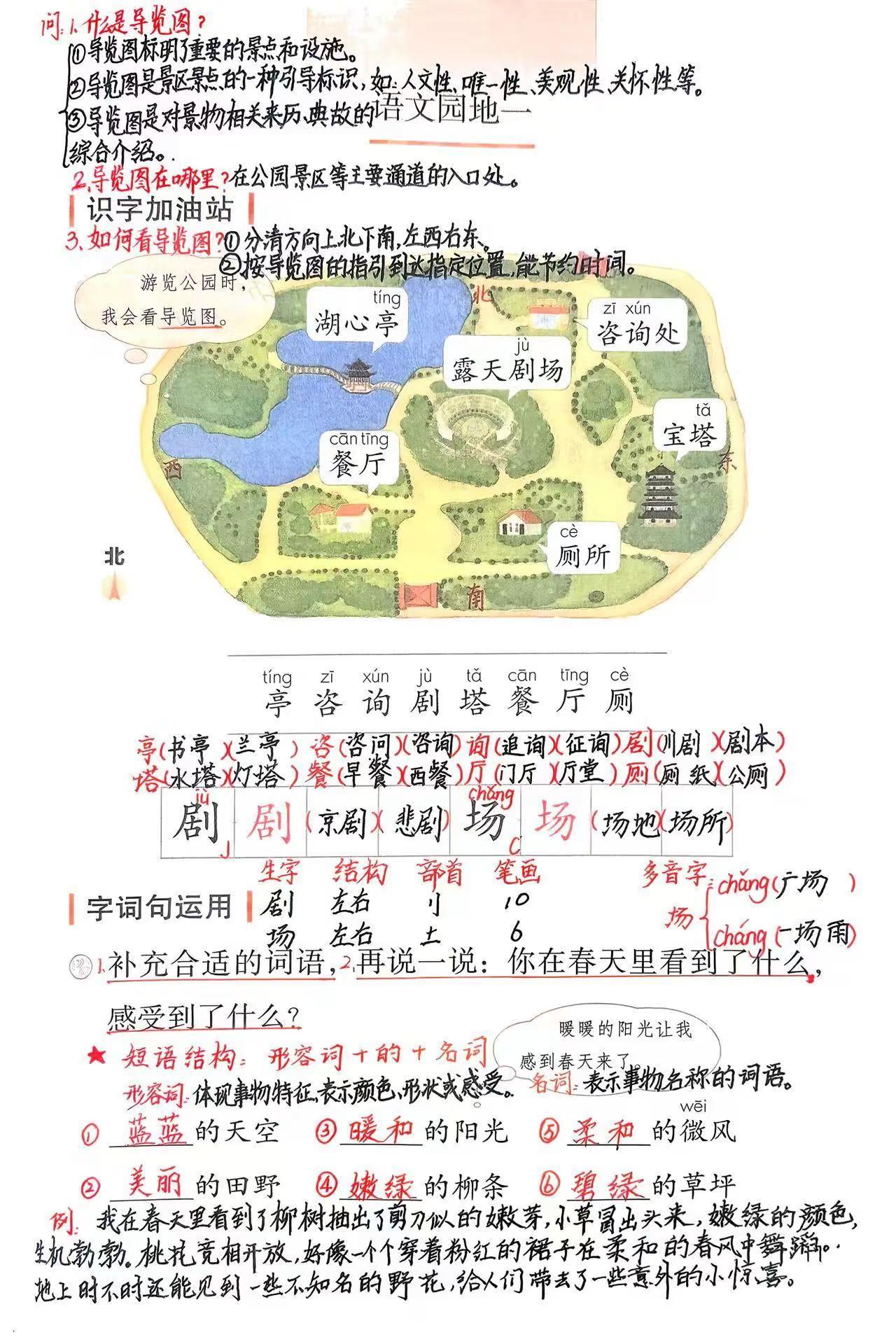 二下语文园地一：《赋得古原草送别》笔记。新版二下语文园地一：课堂笔记、《赋得古原