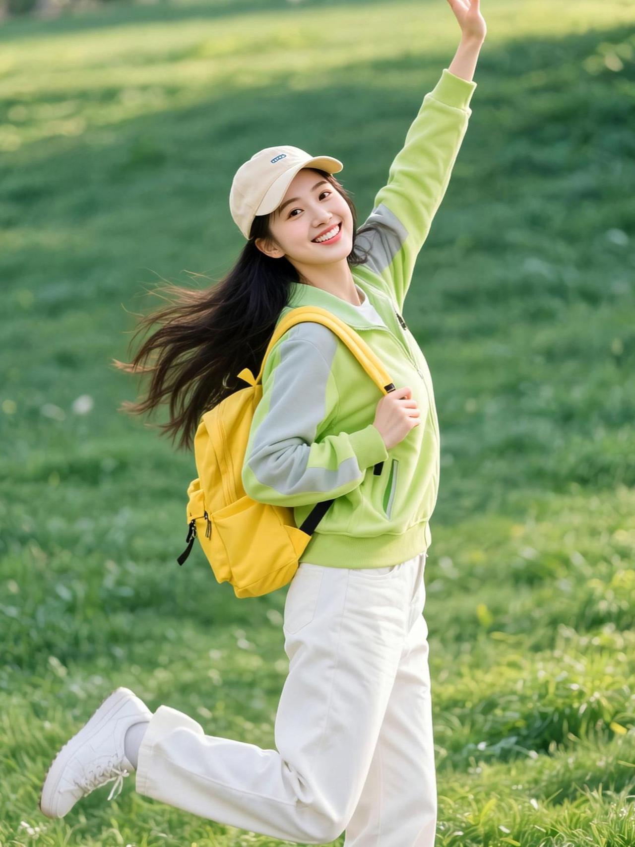 草地活力照 抖音ai创作 高颜值美女 美女