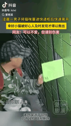 “坏到骨子里！” 上海一男子凌晨发现有人取完快递，没关上柜门后竟伸手去抓旁边缩在