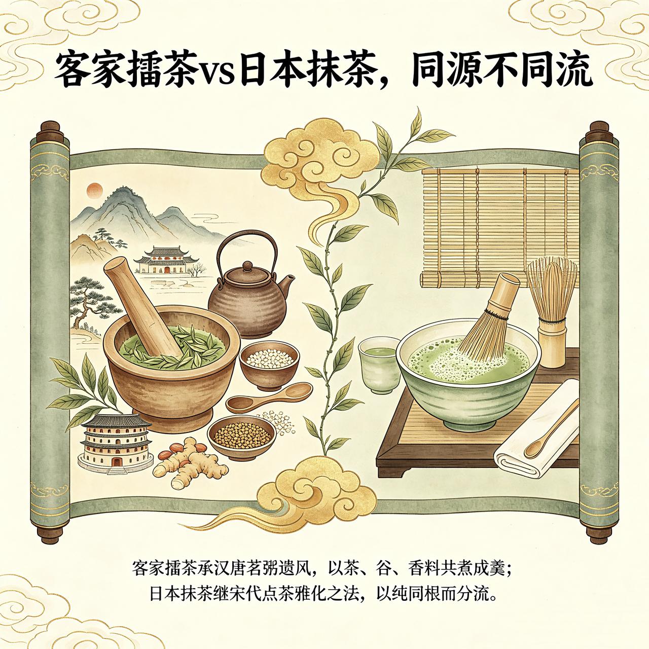 虽然不能说“日本抹茶，来源于客家擂茶”。但二者，确实都同源于中国古代末茶体系，为