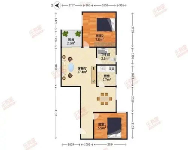 小区：国展苑 户型：2室2厅1卫1厨1阳 建面：50