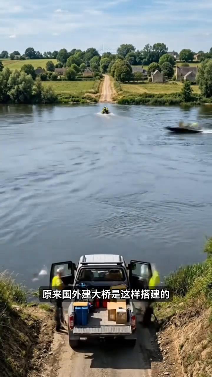 桥梁建造奥秘。
原来国外建大桥是这样搭建的。
·他们第一步不是建桥，而是架起测量