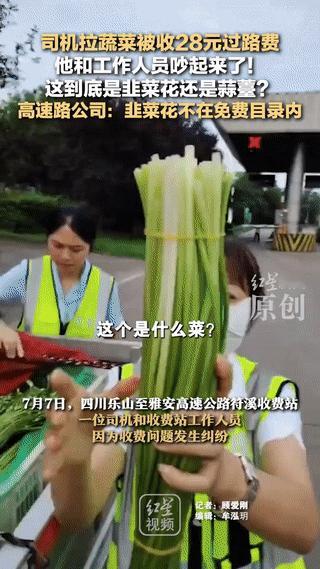 “彻底乱套了”，四川雅眉乐高速，一司机拉一车蔬菜被收了28元过路费，因为蔬菜的品