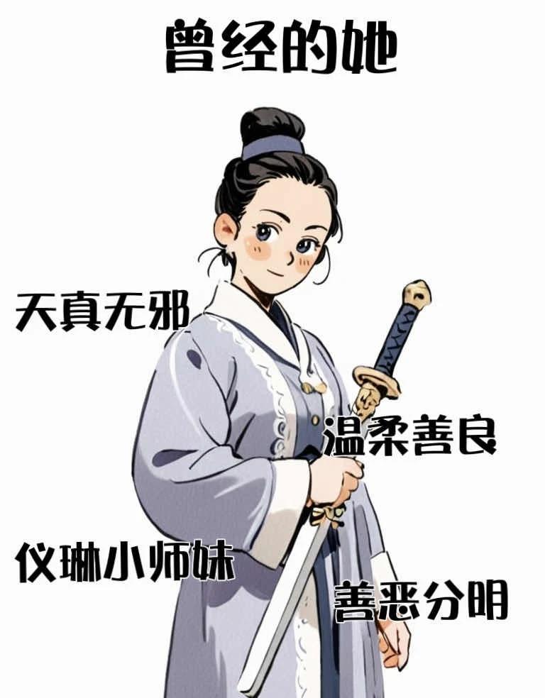 曾经的她vs现在的她
仪琳小师妹长大成为景夫人，也到了能保护别人的年纪。看到她把
