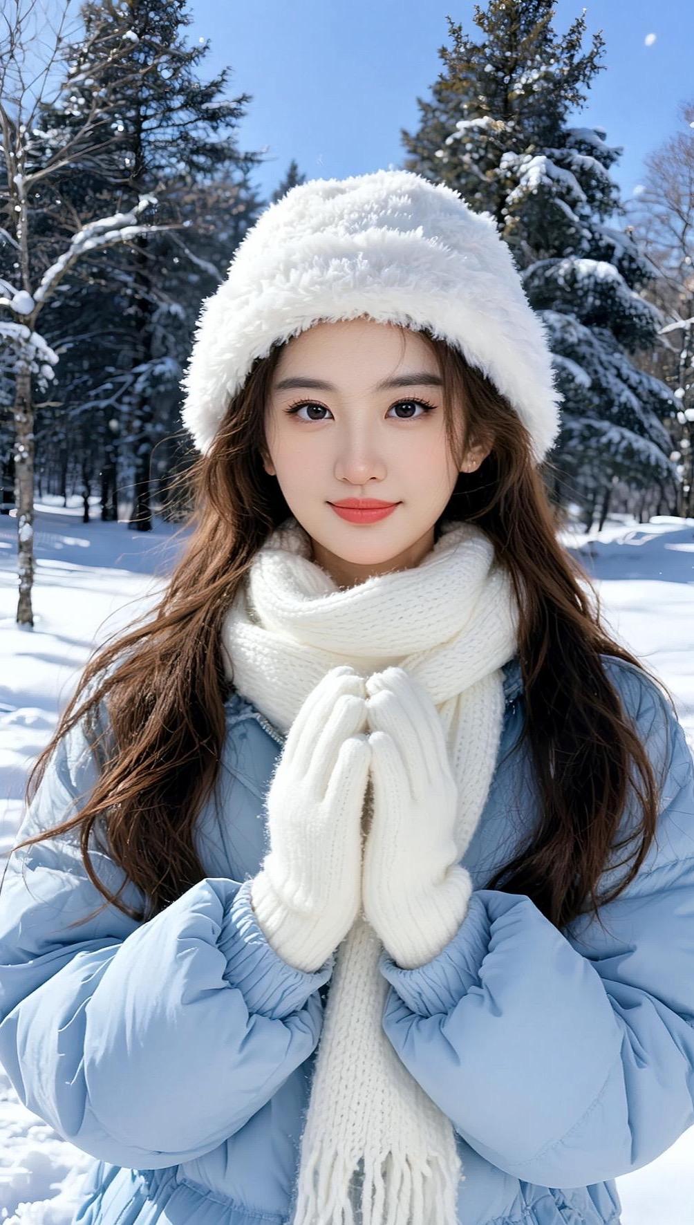 抖音ai创作 美女 穿搭帽子 冬天