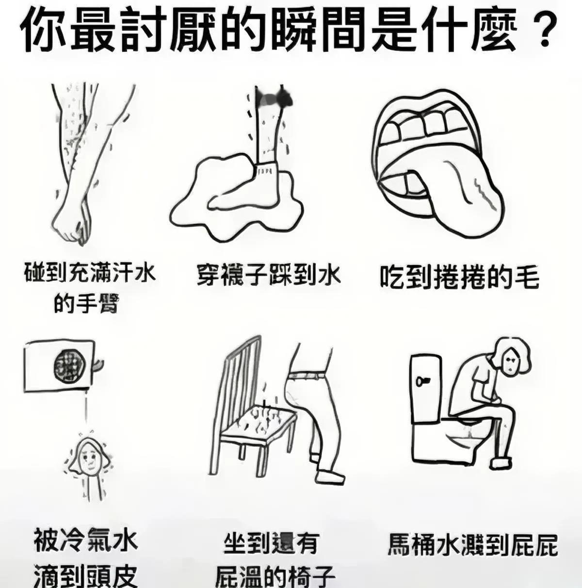 烦躁！[发怒]
以下情况，你最讨厌哪个？

六种情况，四种与水有关，但我最讨厌的