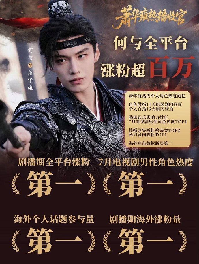 何与何与百花杀收官战报，涨粉百万，多榜单登顶☝🏻，海内外数据很🐮 
