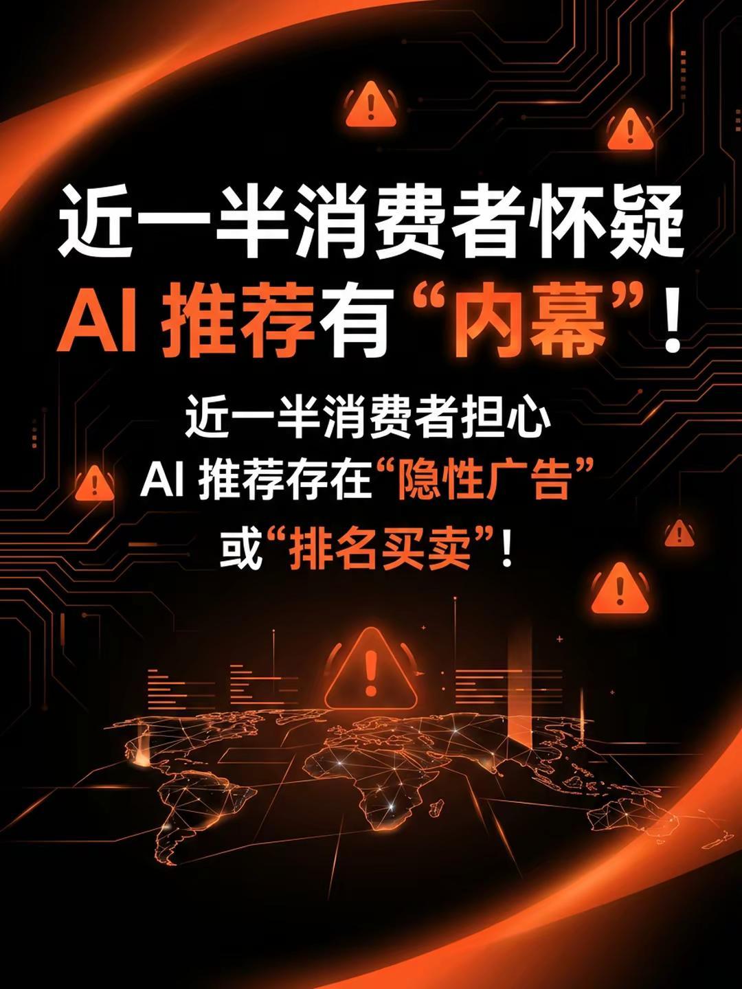 近一半消费者怀疑 AI 推荐有“内幕”。近一半消费者担心 AI 推荐存在 