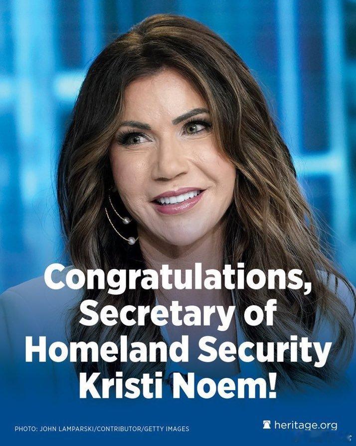 恭喜，国土安全部长Kristi Noem！参议院最终59-34票通过任命！Kri