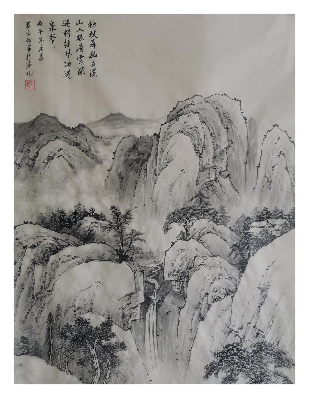 国画山水（原创）作品欣赏：传统山水画（水墨）
作品尺寸：四尺（138x68）
纸