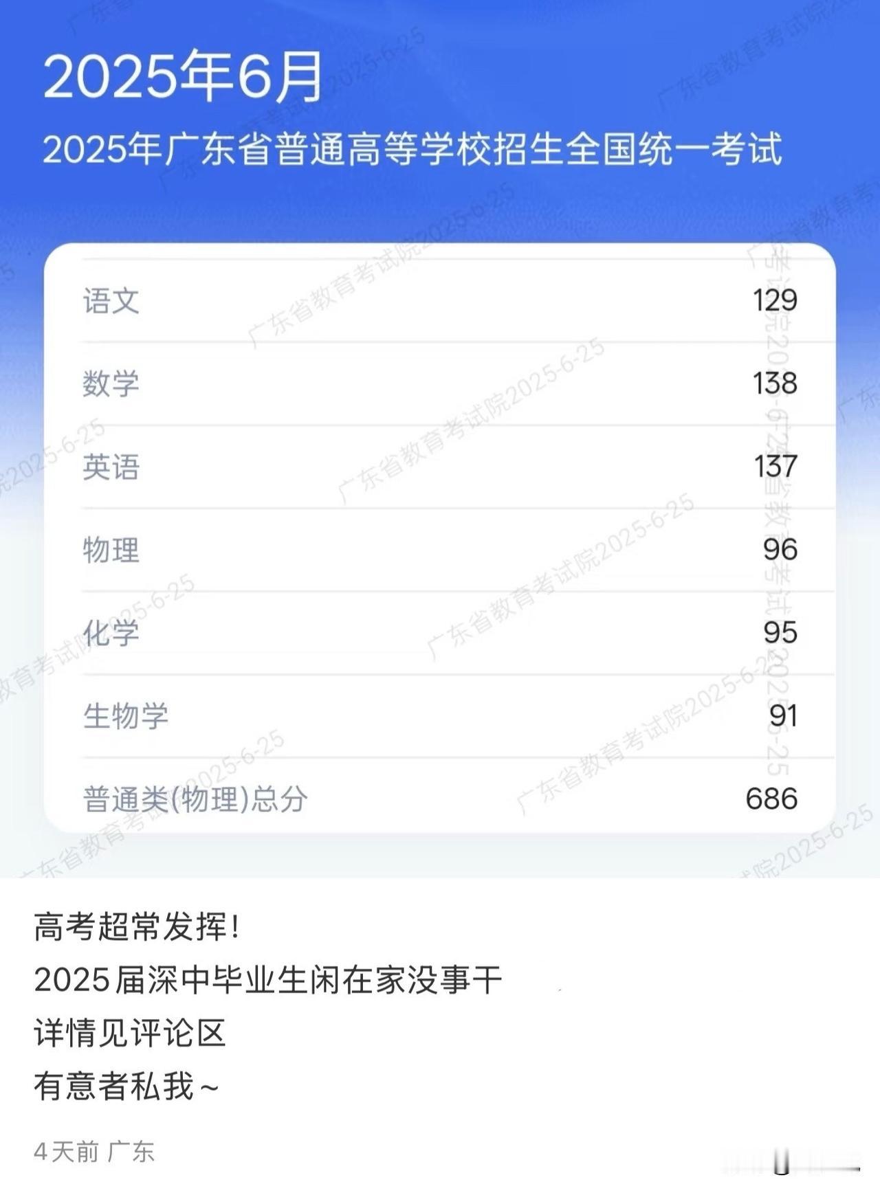 “真是凡尔赛啊！”广东一位考生自曝高考成绩，物理类总分686分，其中语文129分