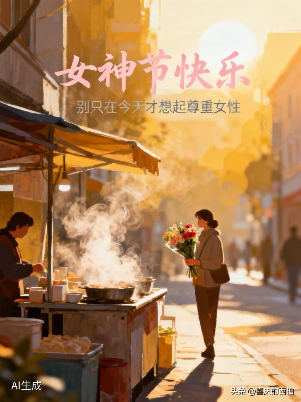 今天早上出门，楼下卖早餐的大姐笑着跟我说"女神节快乐"。

我愣了一下，心想我就