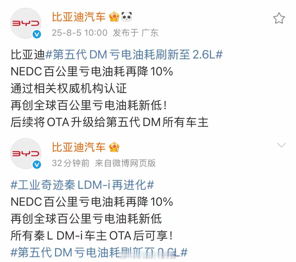 第五代DM亏电油耗刷新至2.6L 比亚迪第五代DM技术再进化，NEDC百公里亏电